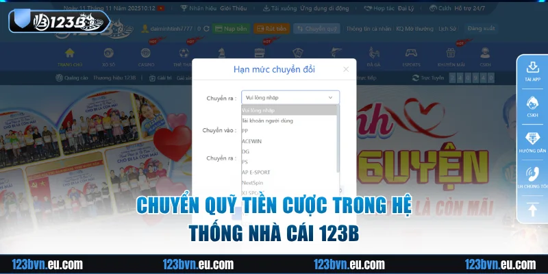 Chuyển quỹ tiền cược trong hệ thống nhà cái 123B